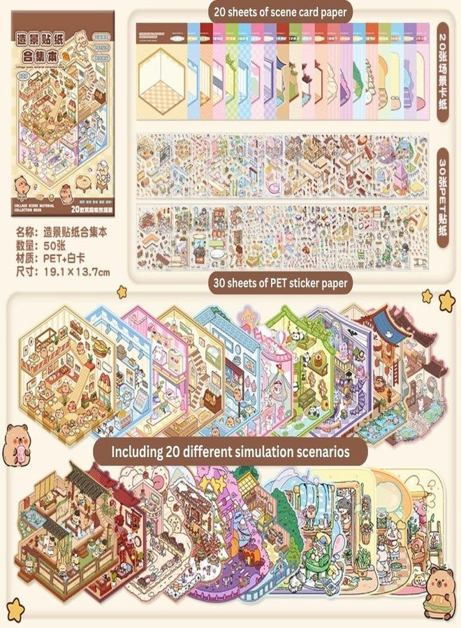 فيماس كواليتي مجموعة ملصقات ثلاثية الأبعاد عالية الجودة من 50 ورقة - كتاب تجميع مشاهد للأطفال والكبار، ملصقات لطيفة لصنع متجر أو منزل، هدايا، علاج بالملصقات، تخفيف التوتر، تمضية الوقت، حديقة ألعاب - Image 5